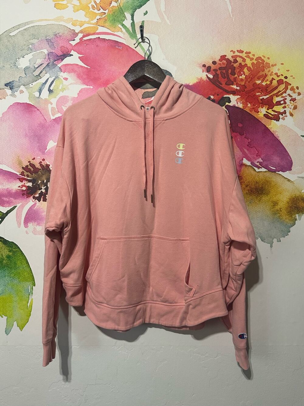 Champion Woman's Pullover Hoodie Large Standard Fit Long Sleeve Peach